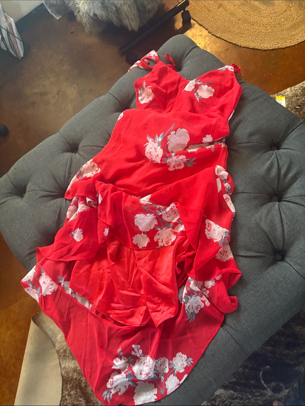 Lulu's Red Floral High-Low Dress